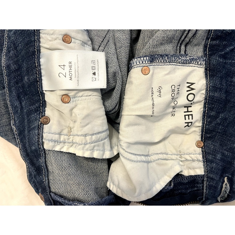 MOTHER Denim Looker Crop Gypsy Distressed Rolled Fray Hem Ankle Jean Size 24 - Picture 5 of 5